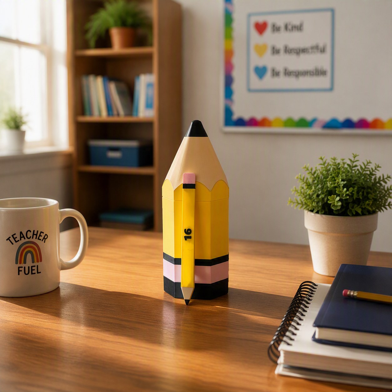 Teacher Pencil Randomizer Set on a classroom desk
